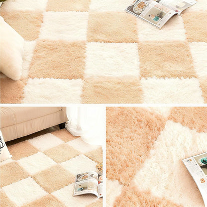 Thickened Plush Foam Interlocking Floor Carpet Mat, 24 Piece 12x12in Fluffy Square Puzzle Foam Carpet Tiles with Edgings, Soft Anti-Slip Shaggy Area Rug Playmat (Green+White)
