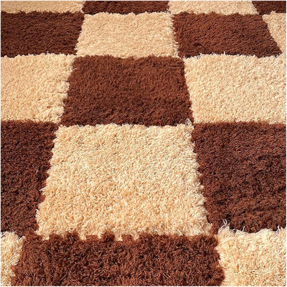 Thickened Plush Foam Interlocking Floor Carpet Mat, 24 Piece 12x12in Fluffy Square Puzzle Foam Carpet Tiles with Edgings, Soft Anti-Slip Shaggy Area Rug Playmat (Green+White)