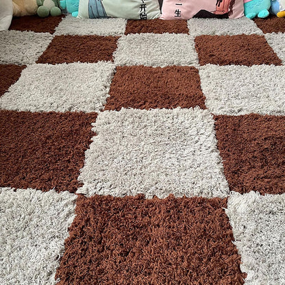 Thickened Plush Foam Interlocking Floor Carpet Mat, 24 Piece 12x12in Fluffy Square Puzzle Foam Carpet Tiles with Edgings, Soft Anti-Slip Shaggy Area Rug Playmat (Green+White)