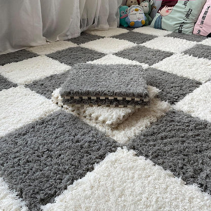 Thickened Plush Foam Interlocking Floor Carpet Mat, 24 Piece 12x12in Fluffy Square Puzzle Foam Carpet Tiles with Edgings, Soft Anti-Slip Shaggy Area Rug Playmat (Green+White)