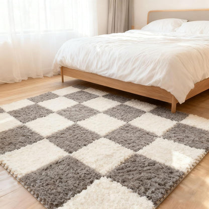 Thickened Plush Foam Interlocking Floor Carpet Mat, 24 Piece 12x12in Fluffy Square Puzzle Foam Carpet Tiles with Edgings, Soft Anti-Slip Shaggy Area Rug Playmat (Green+White)