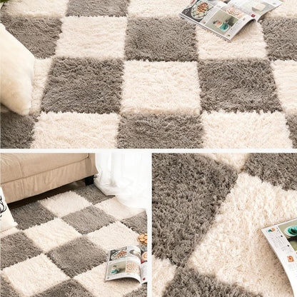 Thickened Plush Foam Interlocking Floor Carpet Mat, 24 Piece 12x12in Fluffy Square Puzzle Foam Carpet Tiles with Edgings, Soft Anti-Slip Shaggy Area Rug Playmat (Green+White)