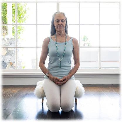 Meditation Bench Luxury Genuine Sheepskin Seat Cover meditate deeper & longer in pure comfort - mindful prayer kneeler - unique ergonomic design supports back and knees to bring health & wellbeing