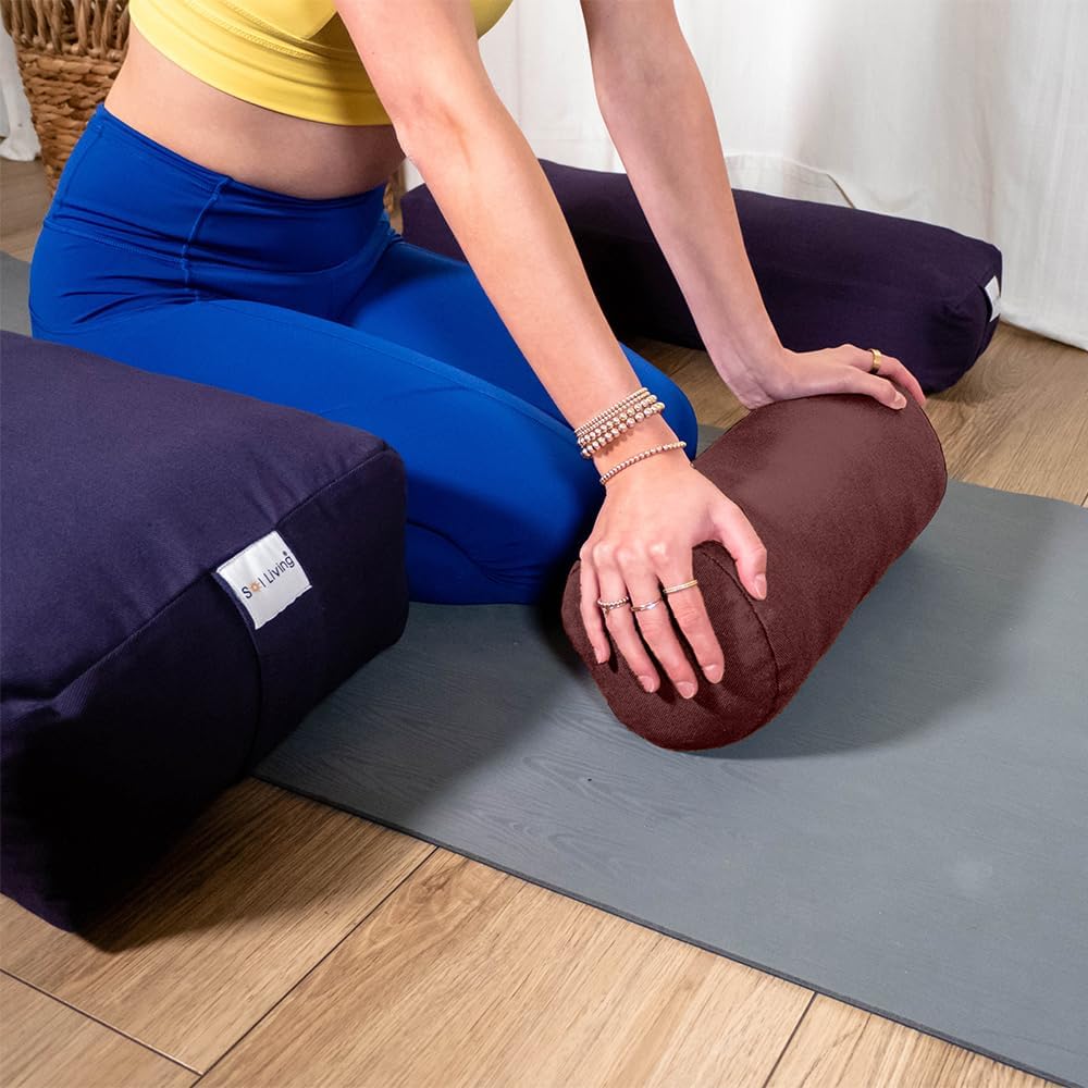 Cylindrical Yoga Bolster Meditation Pillow, Extra Firm Cotton