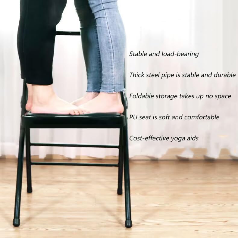 Iyengar Yoga Chair Backless Yoga Chair Pilates Chair Yoga Inversion Chair PU Fabric Foldable Balance Training,Black