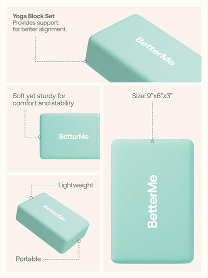 Yoga Blocks Set of 2 – High Density Foam Yoga Blocks for Stretching, Pilates & Workouts – Lightweight Non-Slip Exercise Blocks for Flexibility & Balance