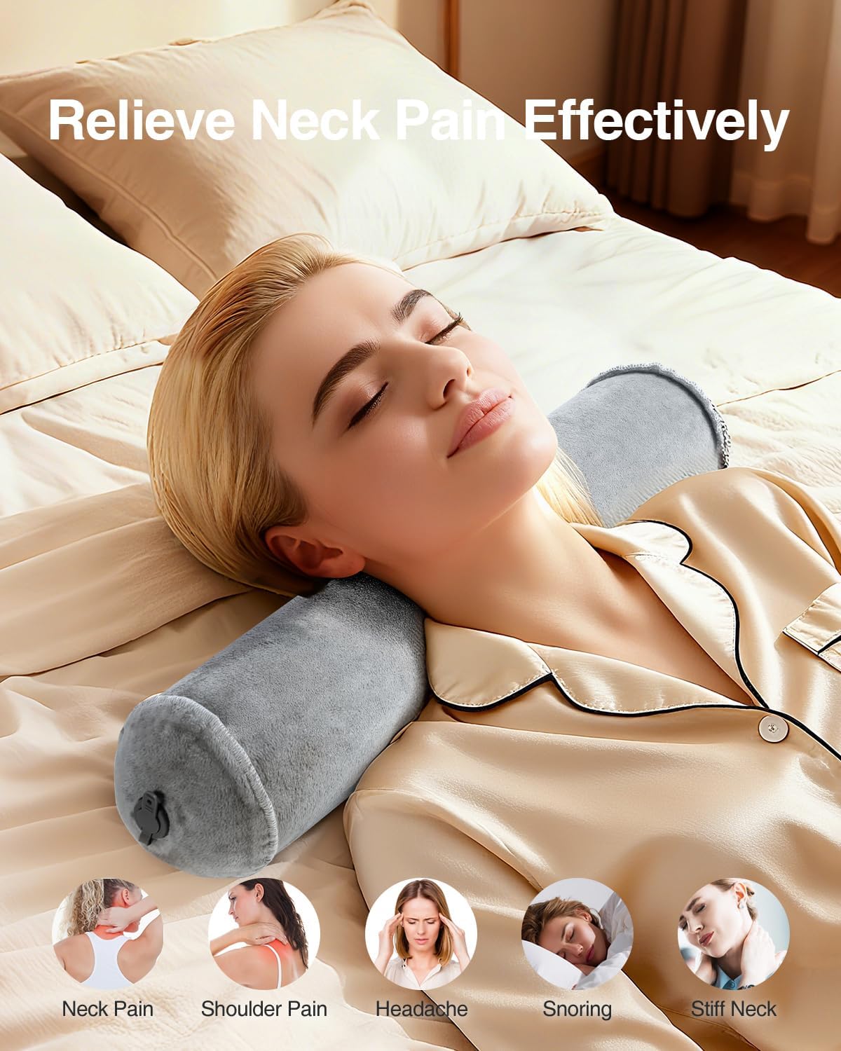 Inflatable Neck Roll Pillow for Sleeping, Travel Neck Pillow