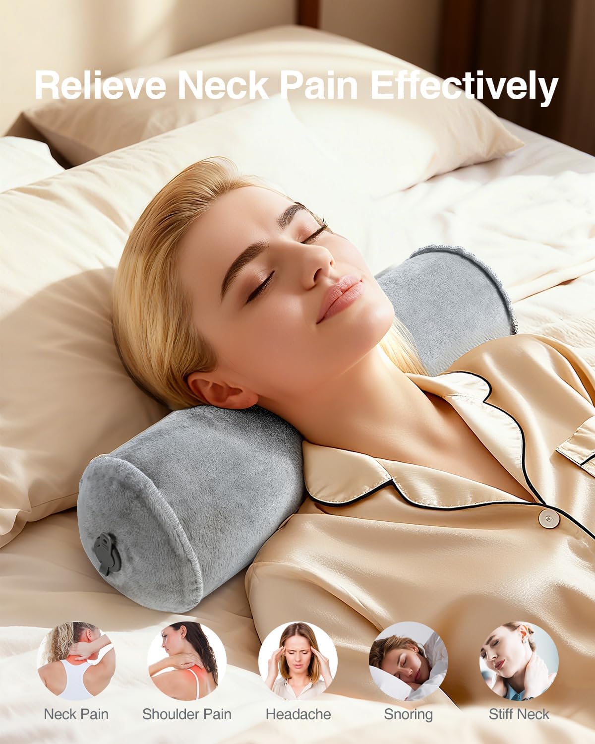 Inflatable Neck Roll Pillow for Sleeping, Travel Neck Pillow