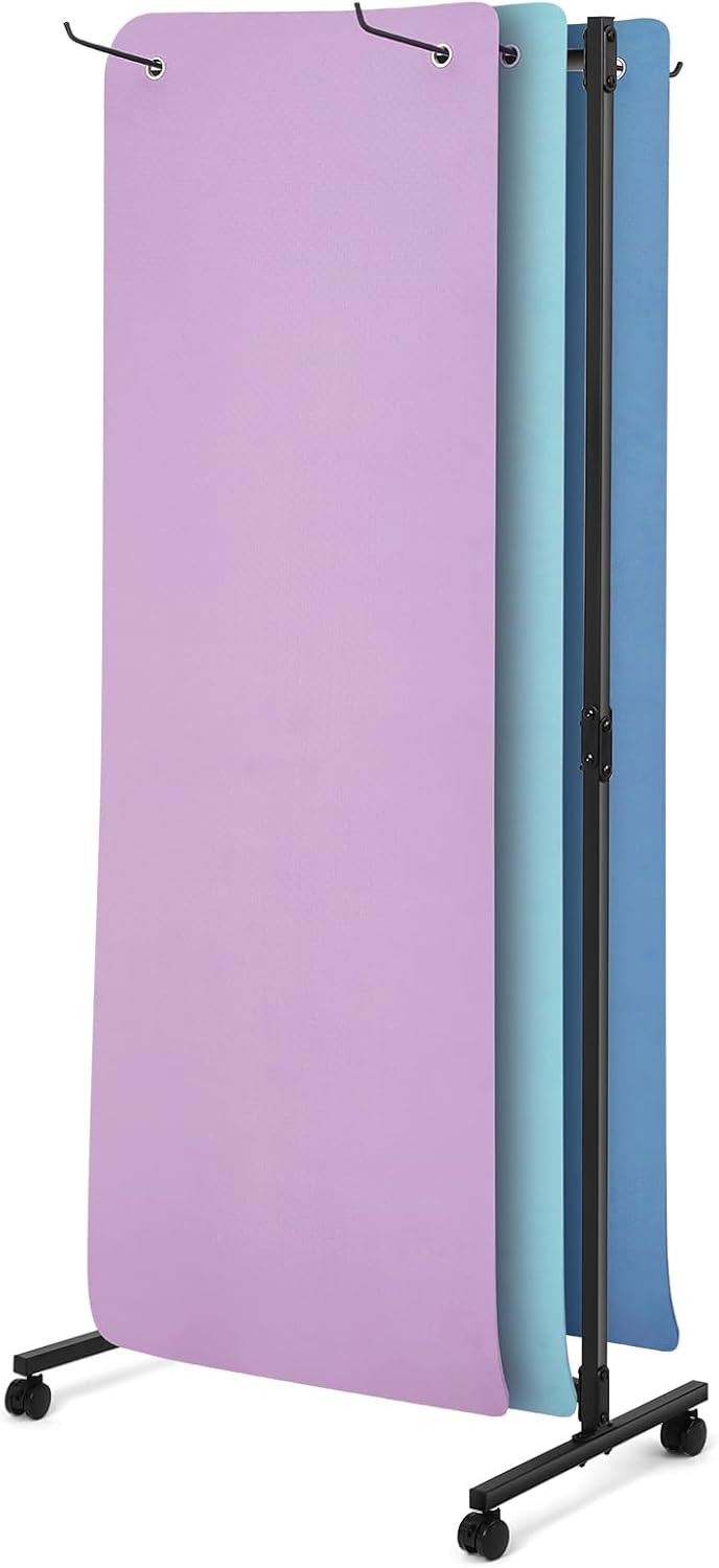 Hanging Yoga Mat Rolling Cart on Wheels Large Capacity Yoga Mat Rack Holder Stand Storage, Holds 40 Mats for Gym Workout Room Equipment