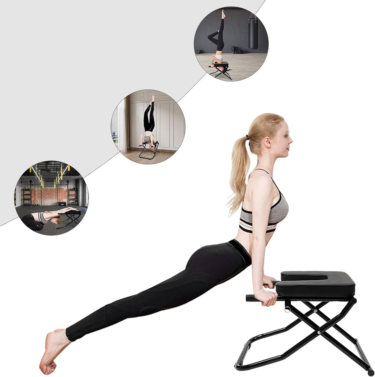 Inversion Chair,Foldable Yoga Inversion Chair with Pull Pin&Anti-slip Pads Upside Down Chairs with PVC Handrails Up To 330.7 lbs for Home Workout Fitness Gym Shoulderstand and Strength Training