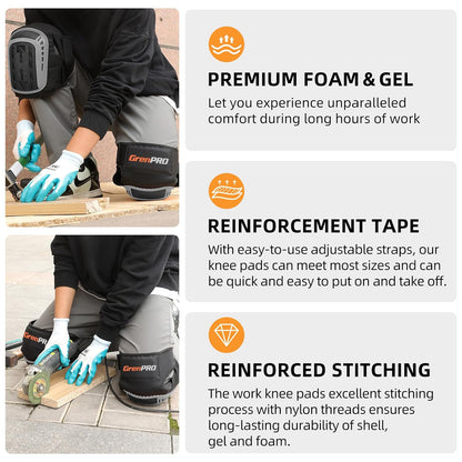 Heavy Duty Knee Pads, Gel Foam, Construction Work Gardening Gray
