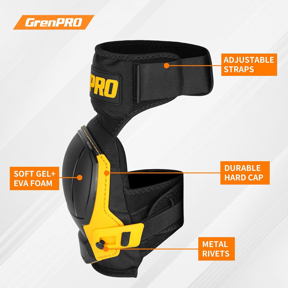 Heavy Duty Knee Pads, Gel Foam, Construction Work Gardening Gray