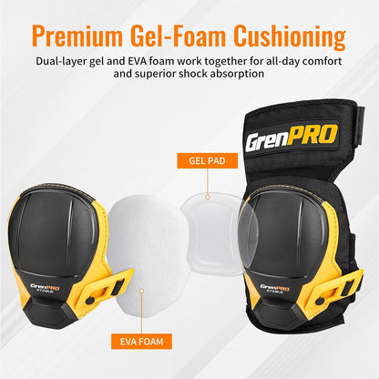 Heavy Duty Knee Pads, Gel Foam, Construction Work Gardening Gray