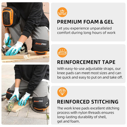 Heavy Duty Knee Pads, Gel Foam, Construction Work Gardening Gray