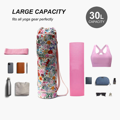 Yoga Mat Bag with Multi Pockets Drawstring Yoga Mat Carrier Pilates Exercise Multi-Functional Storage Bag