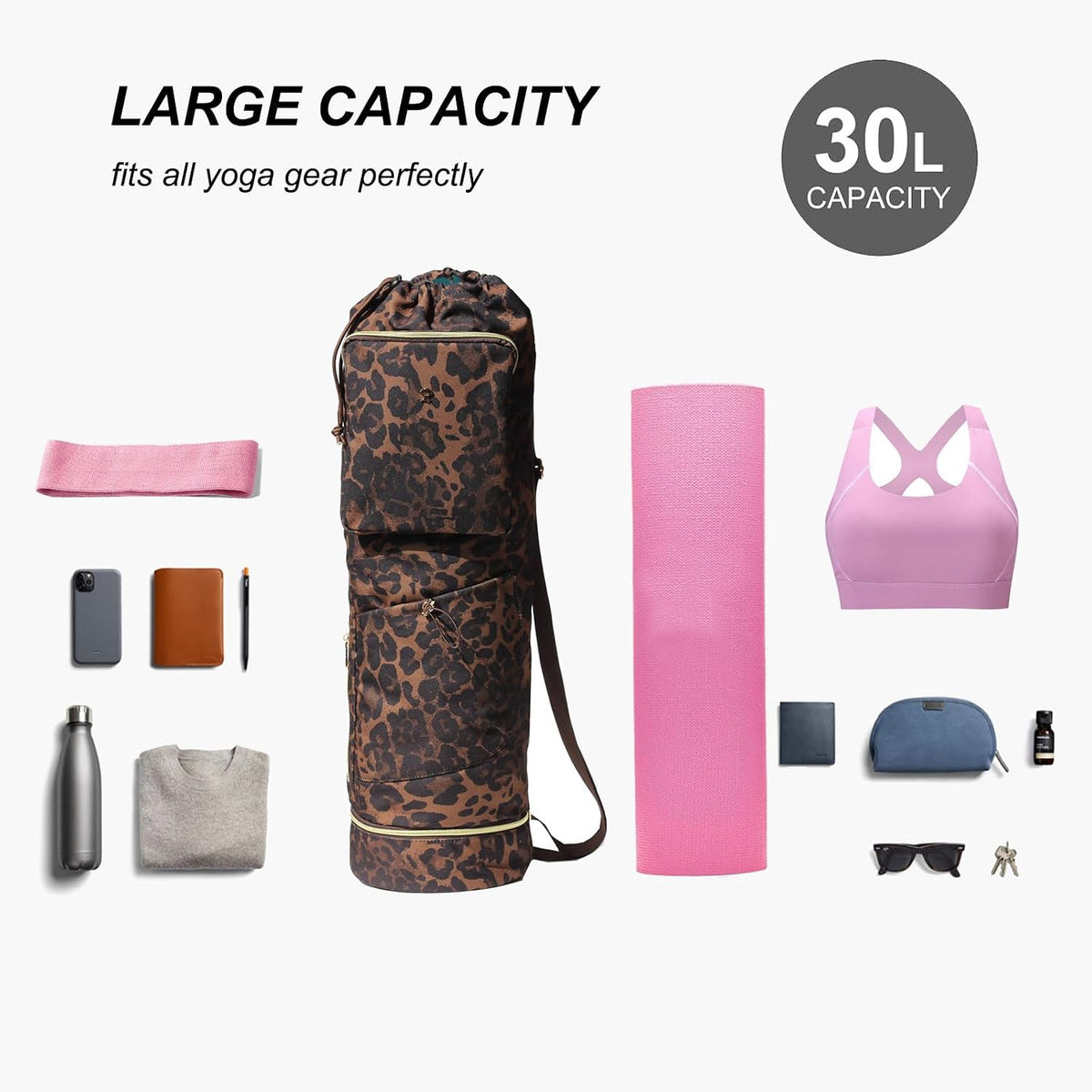 Yoga Mat Bag with Multi Pockets Drawstring Yoga Mat Carrier Pilates Exercise Multi-Functional Storage Bag