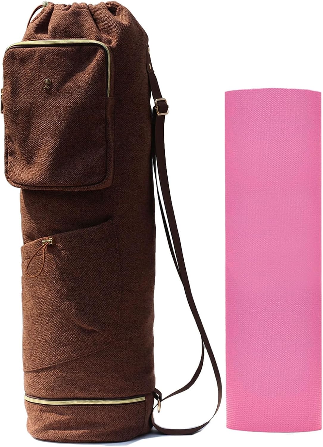 Yoga Mat Bag with Multi Pockets Drawstring Yoga Mat Carrier Pilates Exercise Multi-Functional Storage Bag