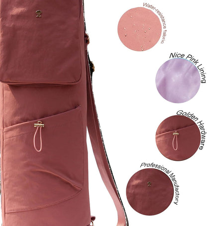 Yoga Mat Bag with Multi Pockets Drawstring Yoga Mat Carrier Pilates Exercise Multi-Functional Storage Bag
