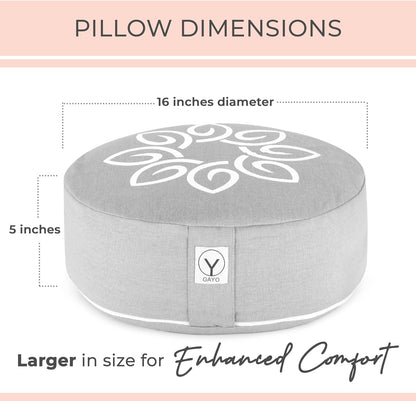 Meditation Cushion and Floor Pillow. Ideal for Meditation Pillow, Yoga, & Floor Sitting - Premium Buckwheat Supportive Round Cushion with Changeable Cover. Versatile & Stylish - 16" in