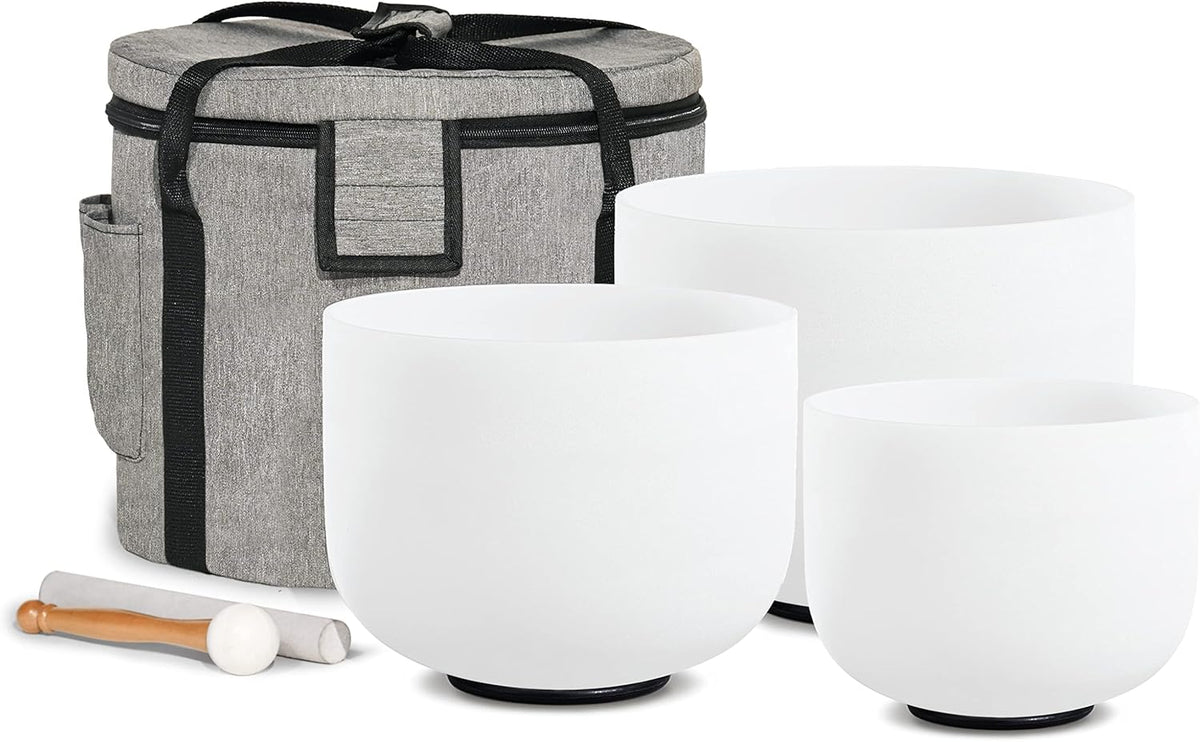 Crystal Singing Bowls Set of 3 440HZ 6" A 8" F and 10" C