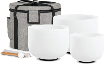 Crystal Singing Bowls Set of 3 440HZ 6" A 8" F and 10" C