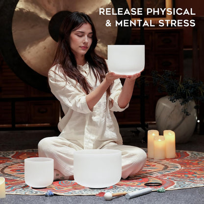 Crystal Singing Bowls Set of 3 440HZ 6" A 8" F and 10" C