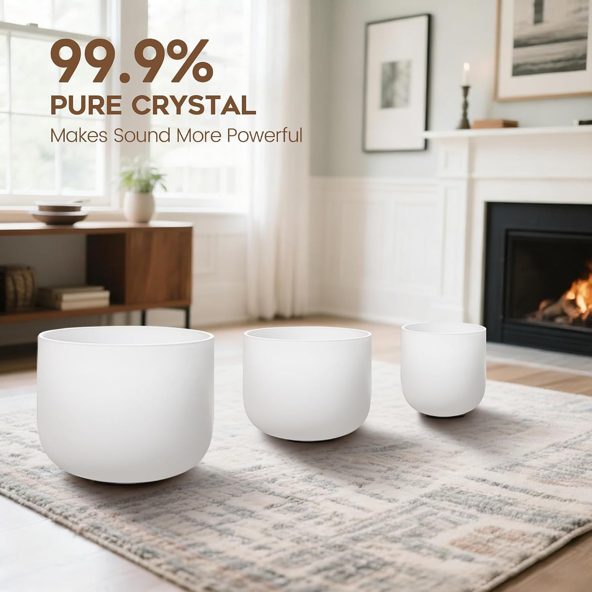 Crystal Singing Bowls Set of 3 440HZ 6" A 8" F and 10" C