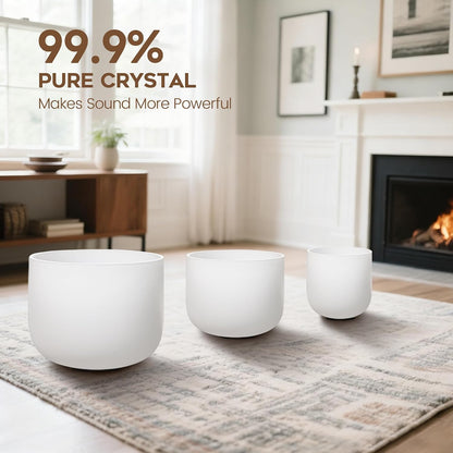 Crystal Singing Bowls Set of 3 440HZ 6" A 8" F and 10" C