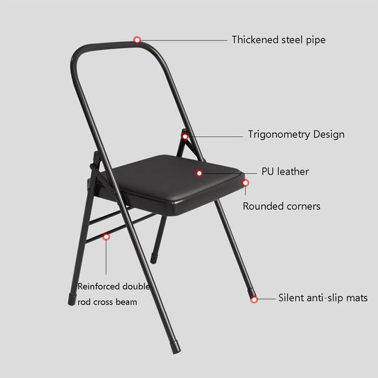 Yoga Auxiliary Chair,Backless Yoga Chair,Portable Folding Yoga Chair with Non-Slip Feet Covers,PU Leather,Double Beam Design,Iyengar Yoga Chair, Black