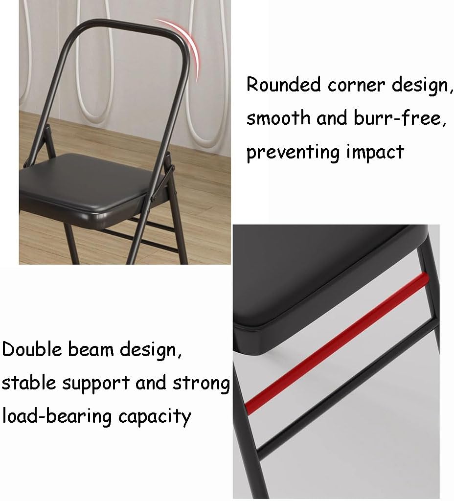 Yoga Auxiliary Chair,Backless Yoga Chair,Portable Folding Yoga Chair with Non-Slip Feet Covers,PU Leather,Double Beam Design,Iyengar Yoga Chair, Black
