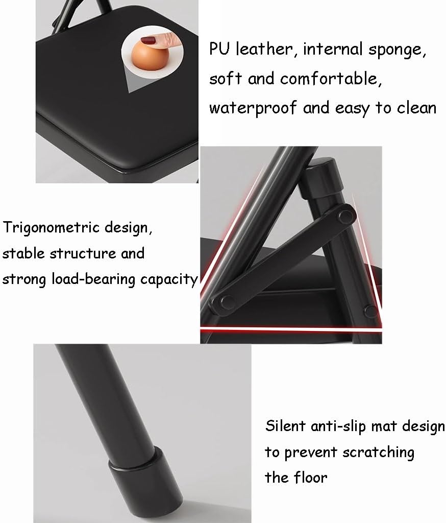 Yoga Auxiliary Chair,Backless Yoga Chair,Portable Folding Yoga Chair with Non-Slip Feet Covers,PU Leather,Double Beam Design,Iyengar Yoga Chair, Black