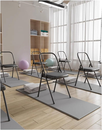 Yoga Auxiliary Chair,Backless Yoga Chair,Portable Folding Yoga Chair with Non-Slip Feet Covers,PU Leather,Double Beam Design,Iyengar Yoga Chair, Black