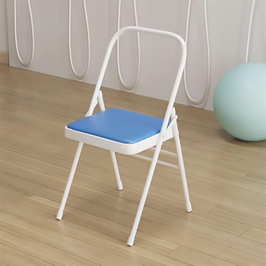 Yoga Auxiliary Chair,Backless Yoga Chair,Portable Folding Yoga Chair with Non-Slip Feet Covers,PU Leather,Double Beam Design,Iyengar Yoga Chair, Black