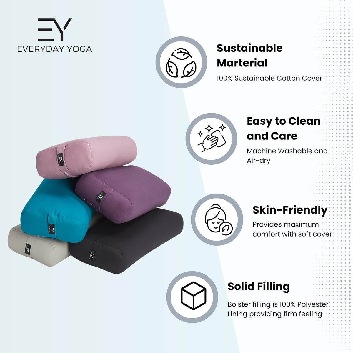 Premium Bolster, Soft Meditation Pillow, Multi-Colors