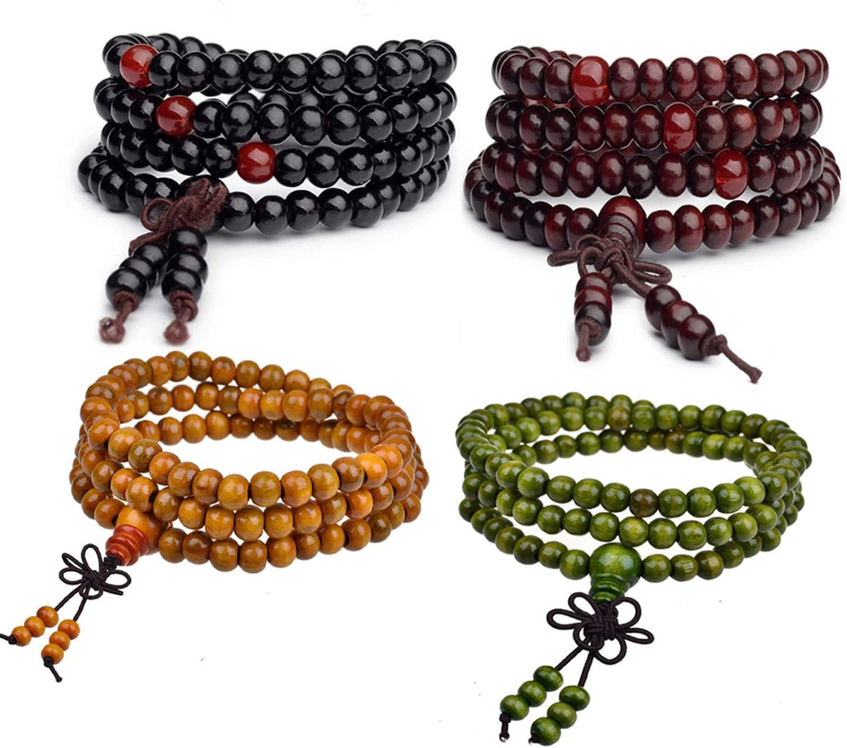 108 Mala Wooden Beads Bracelet Necklace Elastic Healing Wood Sandalwood Seed Buddhist Bracelet for Women Men Buddha Prayer Meditation Jewelry