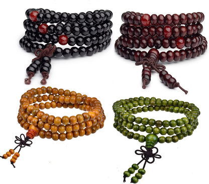 108 Mala Wooden Beads Bracelet Necklace Elastic Healing Wood Sandalwood Seed Buddhist Bracelet for Women Men Buddha Prayer Meditation Jewelry
