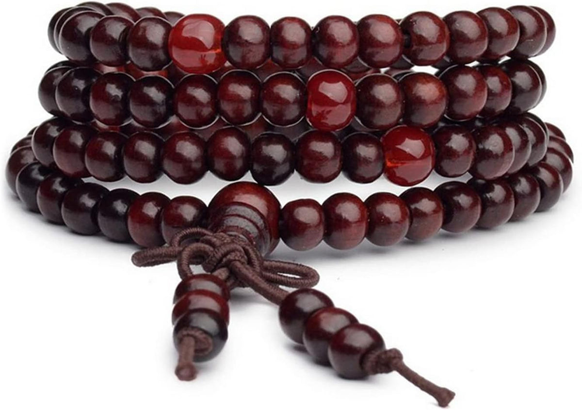 108 Mala Wooden Beads Bracelet Necklace Elastic Healing Wood Sandalwood Seed Buddhist Bracelet for Women Men Buddha Prayer Meditation Jewelry
