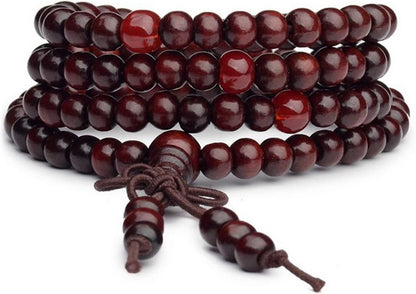 108 Mala Wooden Beads Bracelet Necklace Elastic Healing Wood Sandalwood Seed Buddhist Bracelet for Women Men Buddha Prayer Meditation Jewelry