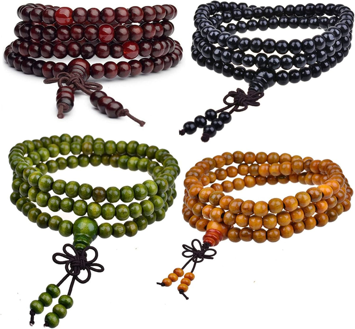 108 Mala Wooden Beads Bracelet Necklace Elastic Healing Wood Sandalwood Seed Buddhist Bracelet for Women Men Buddha Prayer Meditation Jewelry