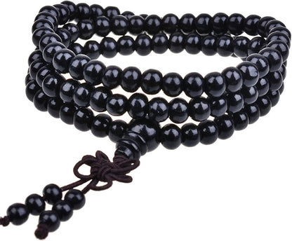 108 Mala Wooden Beads Bracelet Necklace Elastic Healing Wood Sandalwood Seed Buddhist Bracelet for Women Men Buddha Prayer Meditation Jewelry