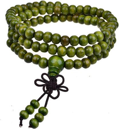 108 Mala Wooden Beads Bracelet Necklace Elastic Healing Wood Sandalwood Seed Buddhist Bracelet for Women Men Buddha Prayer Meditation Jewelry