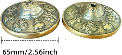 Tibetan Tingsha Cymbals, 2.6 inch Bronze Meditation Bells with Drawstring Bag, Traditional Sanskrit Design for Percussion Instrument