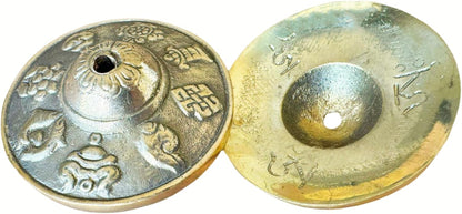 Tibetan Tingsha Cymbals, 2.6 inch Bronze Meditation Bells with Drawstring Bag, Traditional Sanskrit Design for Percussion Instrument