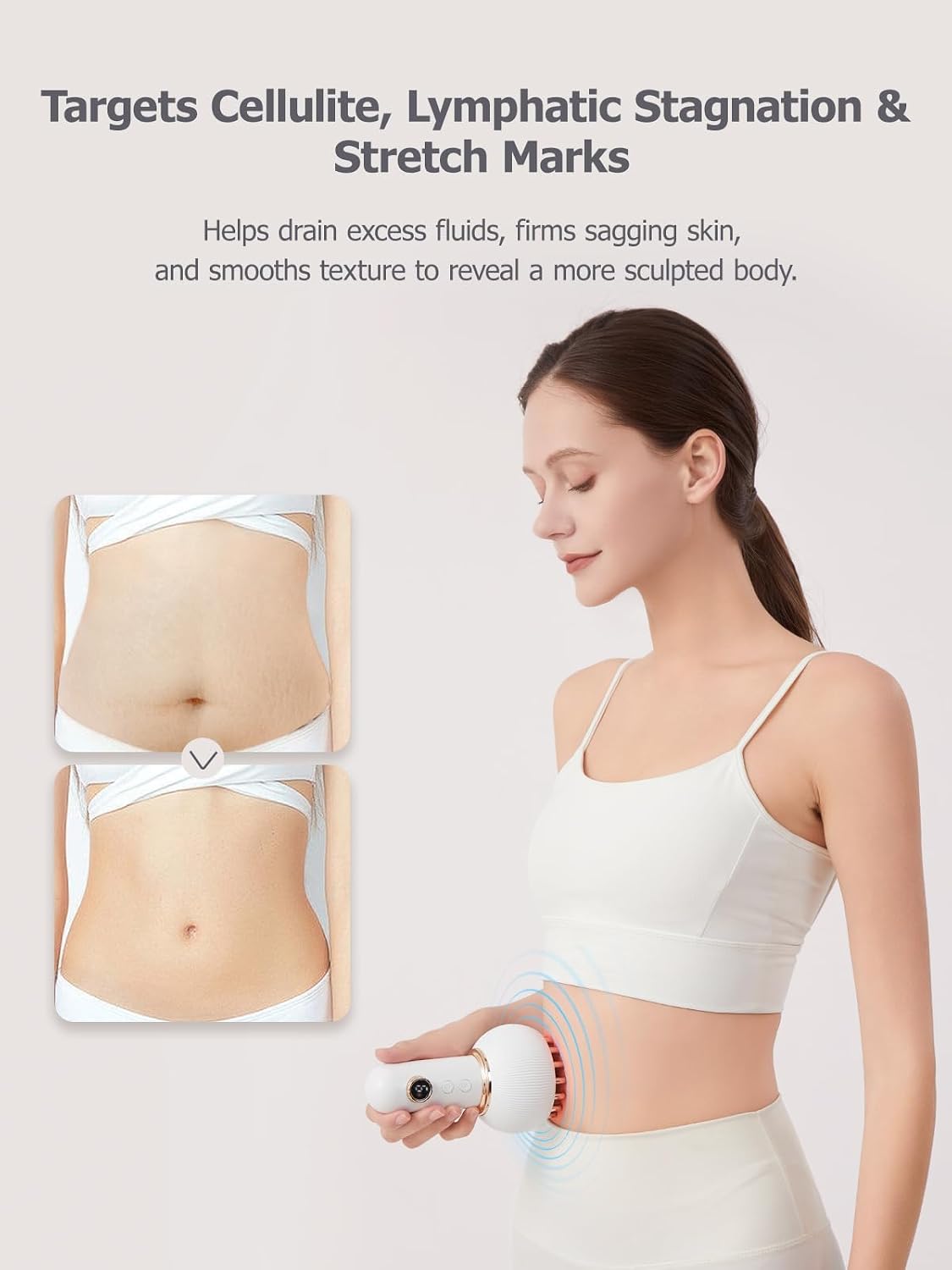 Lymphatic Drainage Massager & Anti Cellulite Massage Tool, Helps Reduce Stretch Marks & Cellulite, for Legs, Arms & Belly, Body Sculpting Machine with Light, Heat & Vibration