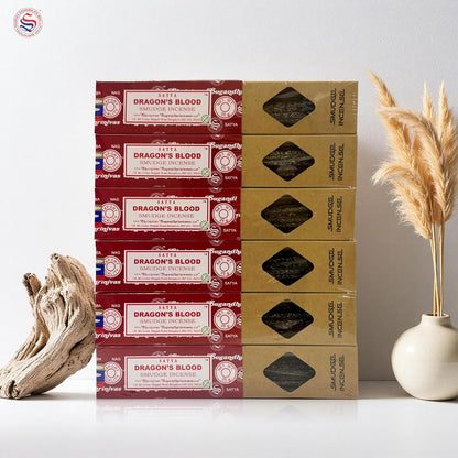 Satya Incense Gift Set Nag Champa, Super hit, Dragon's Blood, Sandalwood, Patchouli, Lavender, Positive Vibes, 15 g