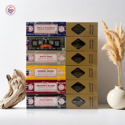 Satya Incense Gift Set Nag Champa, Super hit, Dragon's Blood, Sandalwood, Patchouli, Lavender, Positive Vibes, 15 g