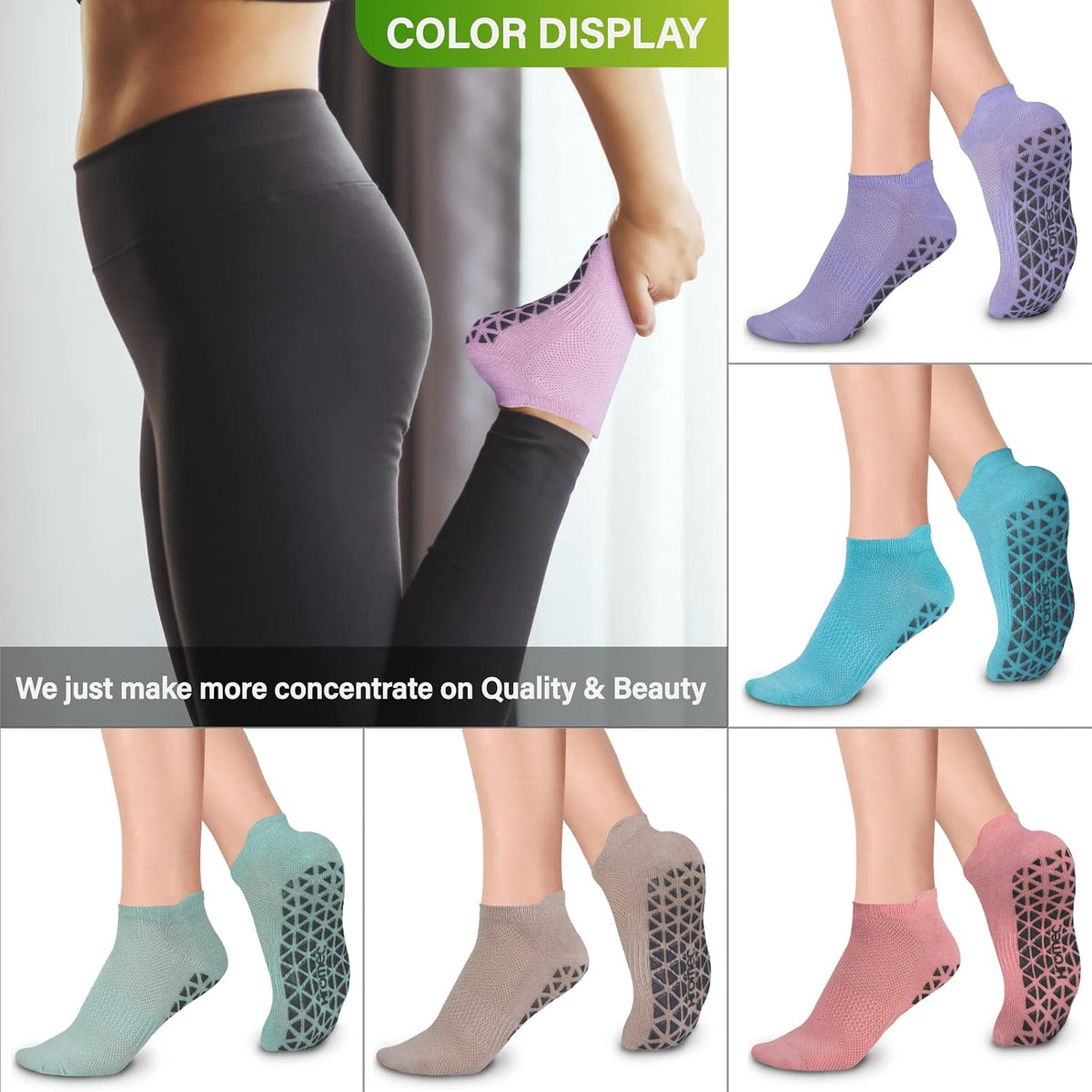 Pilates Socks Non Slip Grips for Yoga Barefoot Ballet Barre Hospital