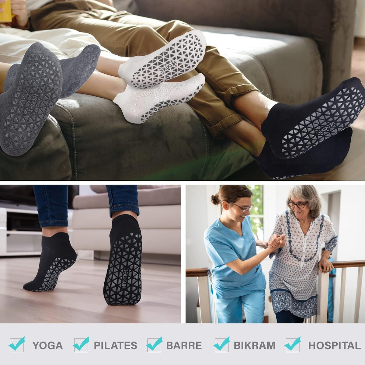 Pilates Socks Non Slip Grips for Yoga Barefoot Ballet Barre Hospital