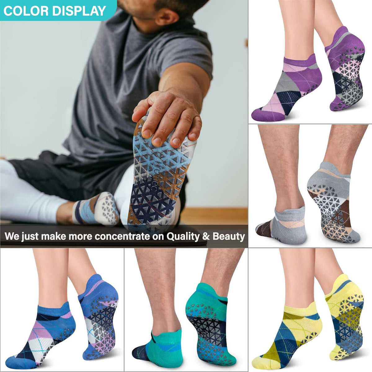 Pilates Socks Non Slip Grips for Yoga Barefoot Ballet Barre Hospital