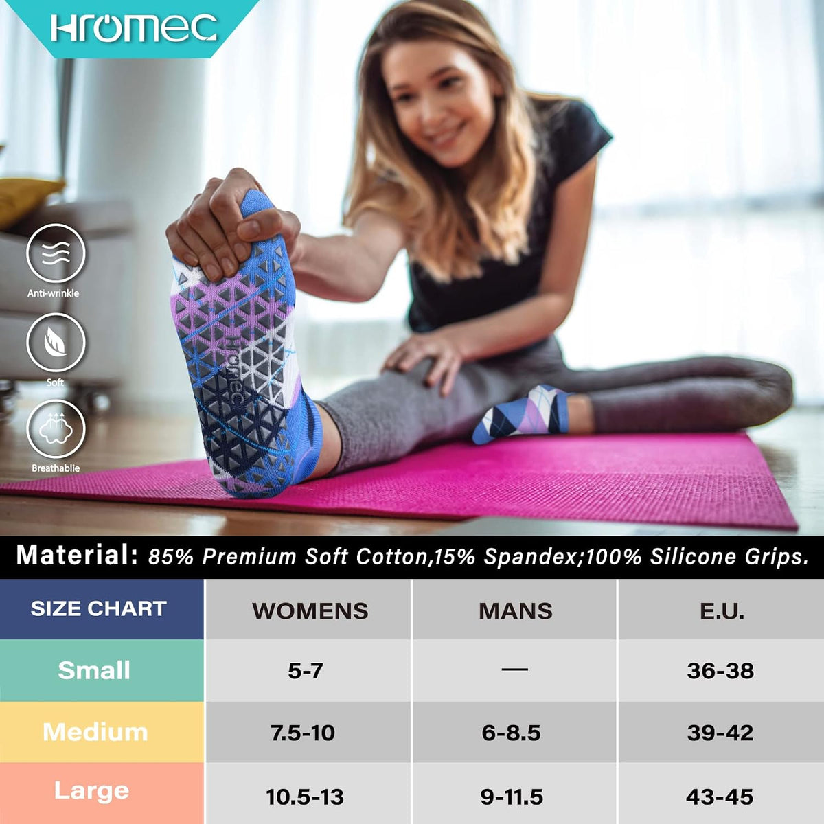 Pilates Socks Non Slip Grips for Yoga Barefoot Ballet Barre Hospital